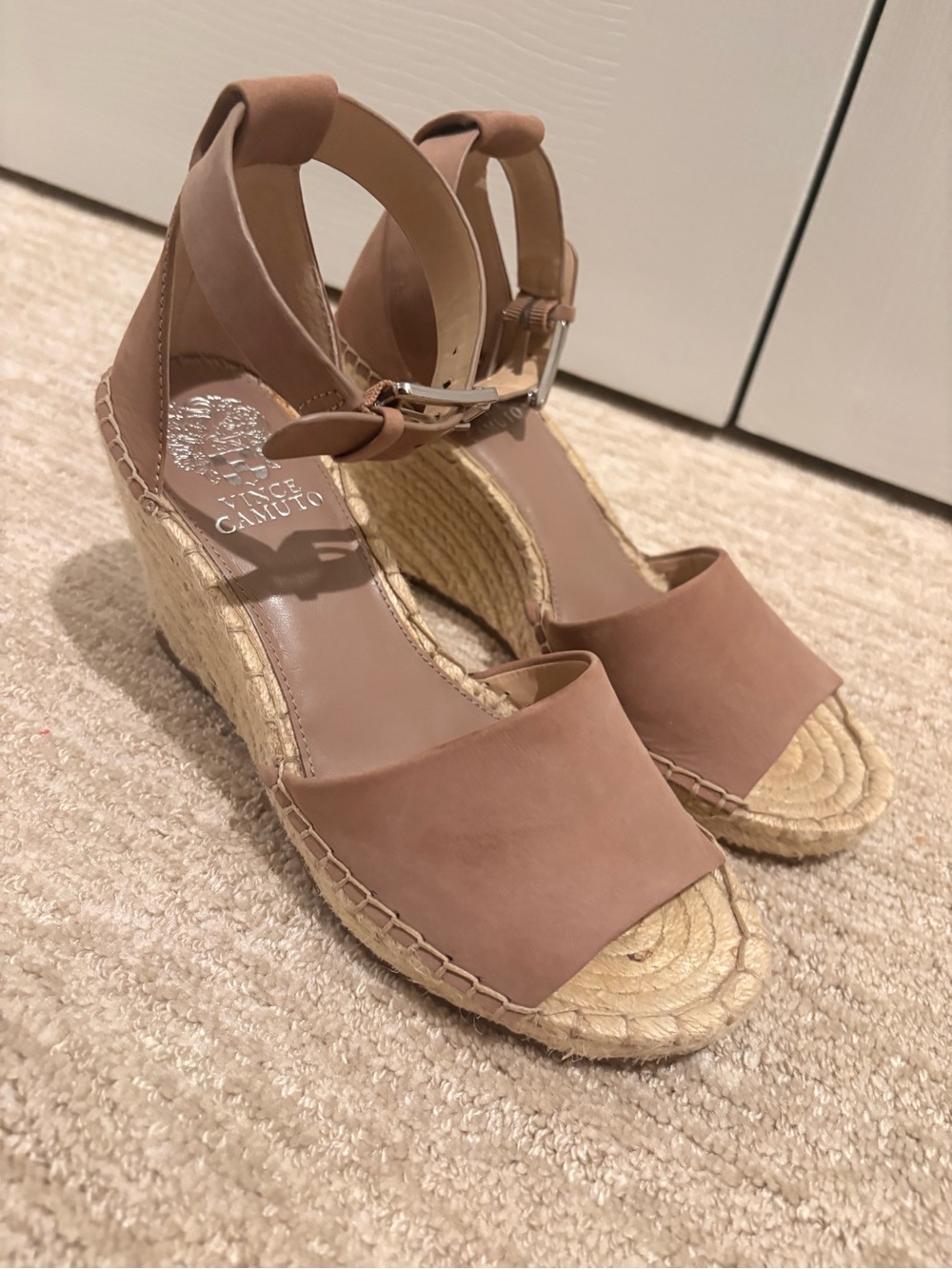 Vince Camuto Mauve Taupe Espadrille Wedge Sandals with Ankle Strap